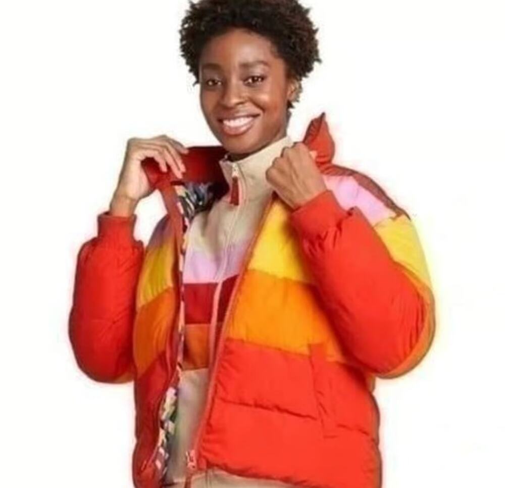 Target x Lego Color Block Puffer Jacket Vest Pink Red Yellow Orange Size Small
